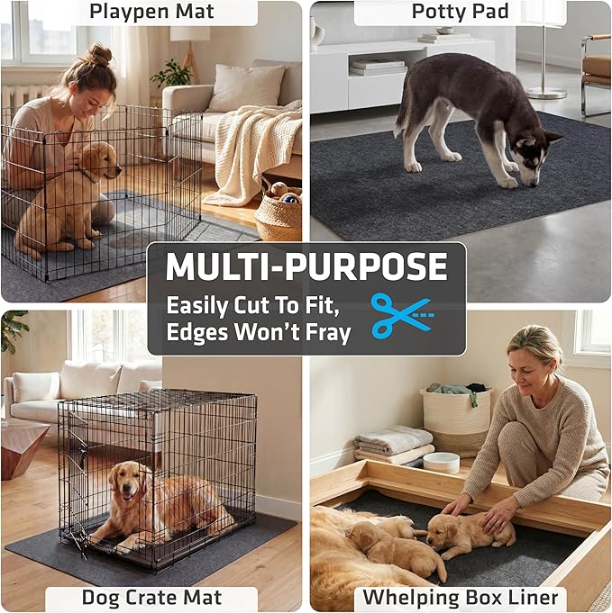 Drymate 2-Pack Jumbo Dog Playpen Mat (60x74), Absorbent, Waterproof, Slip-Resistant, Machine Washable, Reusable Puppy Pad for Training, Whelping, Housebreaking, Incontinence, Crate, Kennel (USA Made)