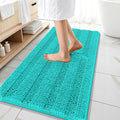 OLANLY Thick Bathroom Runner Rugs 47x20, Extra Absorbent Chenille Striped Bath Rugs, Rubber Backing, Machine Wash Dry, Long Bath Mats for Bathroom Floor, Tub and Shower, Home Decor Accessories, Teal
