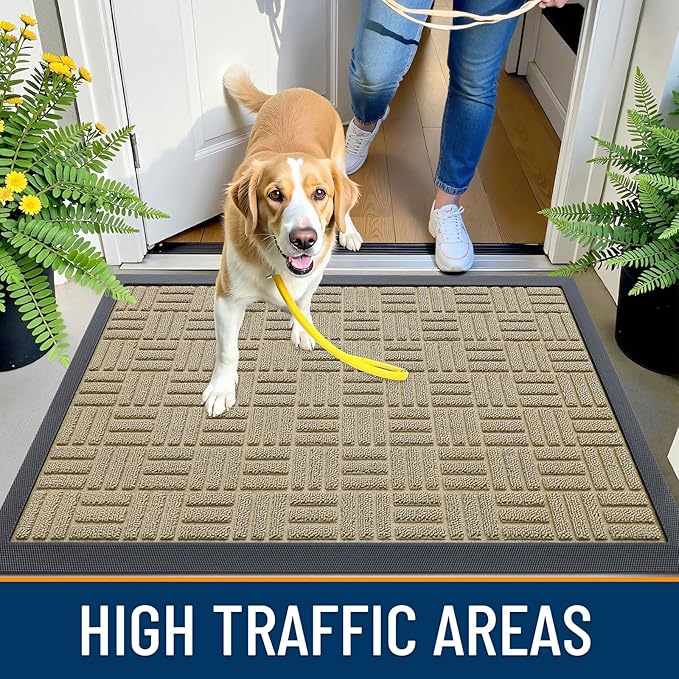 OLANLY Front Door Mat Outside Entrance 71x47, Absorbent, Heavy Duty Sturdy Natural Rubber Doormat Indoor Outdoor, Stain and Fade Resistant, Non-Slip Backing Low Profile Floor Mat for Entryway, Beige