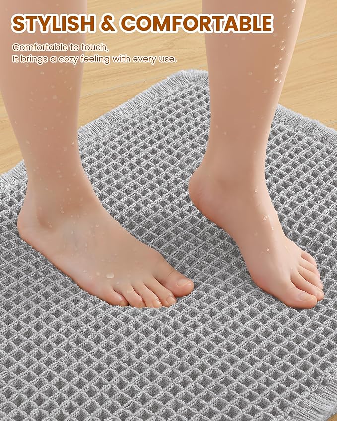 Smiry Waffle Bath Mat 60x24, Extra Soft Absorbent Bathroom Rugs, Non Slip Machine Washable Quick Dry Bath Rugs for Bathroom Floor, Tub, Shower, Home Decor Accessories, Light Grey