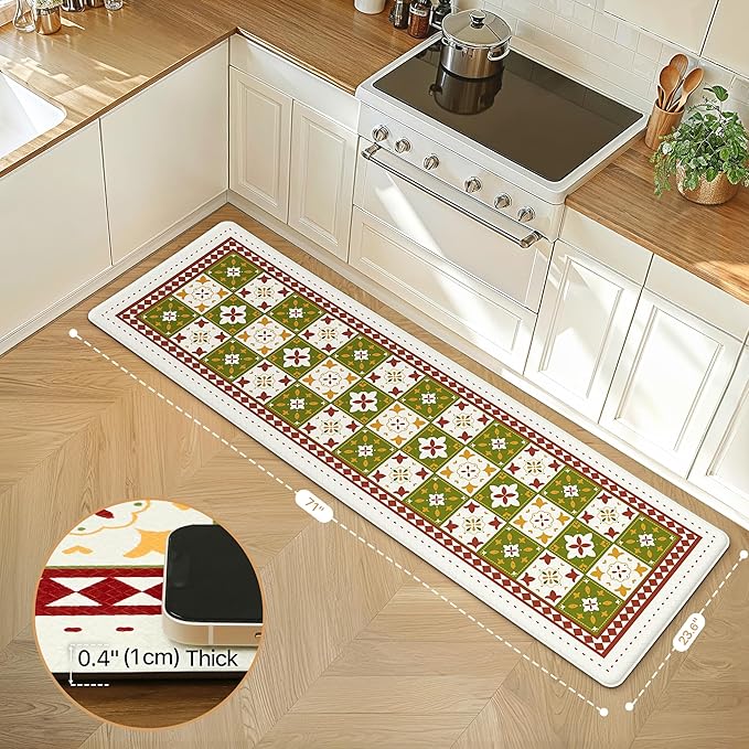 GENIMO Anti Fatigue Kitchen Mats for Floor, Cushioned Non Slip Kitchen Rug, Waterproof Kitchen Floor Mat Runner, Kitchen Mat for Laundry, Sink, Office, Entryway, 23.6"x71", Green