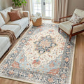 RELEANY Area Rugs 5'x8' Washable Non-Slip, Floral Vintage Distress Medallion Carpet for Living Room Bedroom Dining Room, Beige Navy Blue Orange Colorful