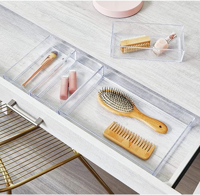 IDesign Decorative Countertop Vanity Tray Organizer for Bathroom, Bedroom, Closet, Entryway, The Clarity Collection – 4” x 8” x 2”, Clear, Small