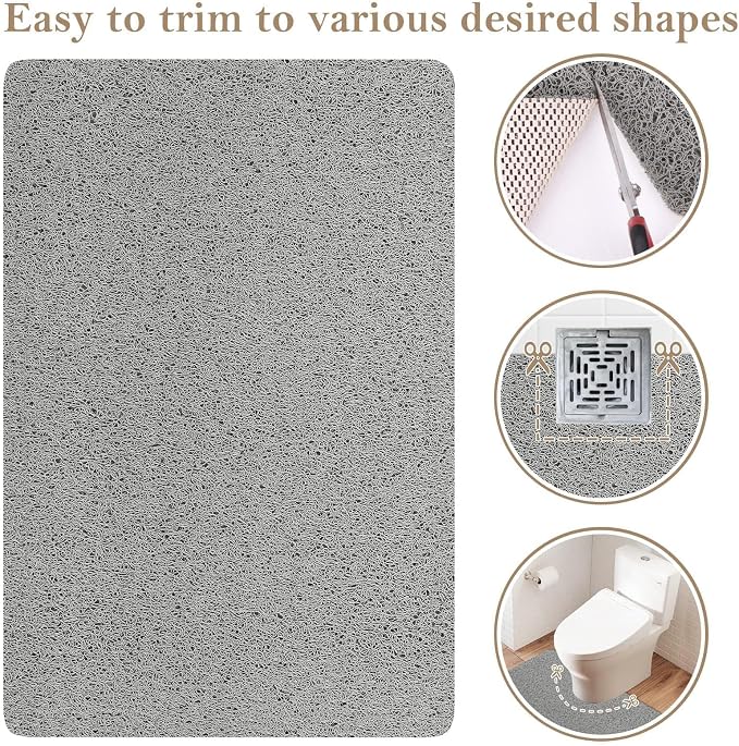 PVC Loofah Shower/Bathtub Mat Non-Slip, 24x16 inch, Soft Tub Mat with Drain, for Tub and Bathroom,Quick Drying,Grey