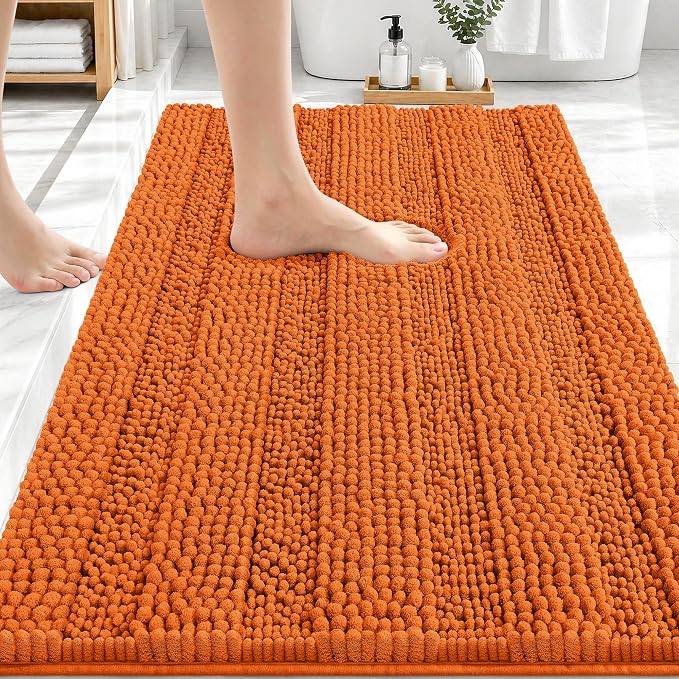 OLANLY Thick Bathroom Rugs 30x20, Extra Soft Absorbent Chenille Striped Bath Rugs, Rubber Backing, Machine Wash Dry, Bath Mats for Bathroom Floor, Tub and Shower, Home Decor Accessories, Clay