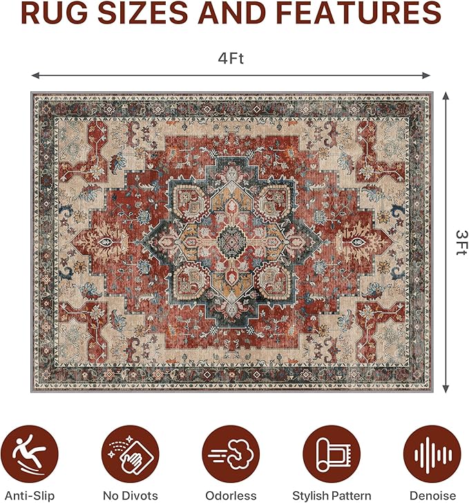 36"x48" Office Chair Mat for Hardwood Tile Floor, Under Desk Carpet Protector for Rolling Computer Chair Mat, Machine Washable Area Rug, Anti-Slip 1/5" Thick Low Pile Thin Vinyl Floor Mat, Annatto