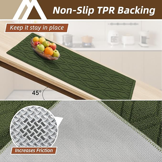 COSY HOMEER 60x24Inch/35X24Inch Kitchen Rugs Sets Non-Slip Washable Kitchen Mats for Floor Polypropylene Absorbent Kitchen Runner for Kitchen Sink Hallway Entryway(Green)
