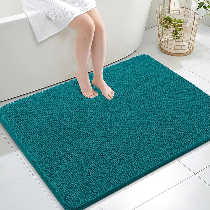 OLANLY Large Bathroom Rugs 47x32, Extra Soft Absorbent Chenille Bath Rugs, Rubber Backing Quick Dry, Machine Washable Bath Mats for Bathroom Floor, Tub and Shower, Home Decor Accessories, Deep Lake