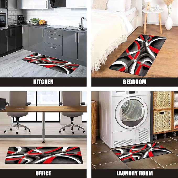 Kitchen Mats for Floor red Kitchen Rugs Modern Abstract Circle Anti Fatigue Kitchen Mats Waterproof Floor Mats Cushioned Non-Skid Standing Mats for Laundry, Office, Set of 2,17.3 x 28+17.3 x 47 Inch