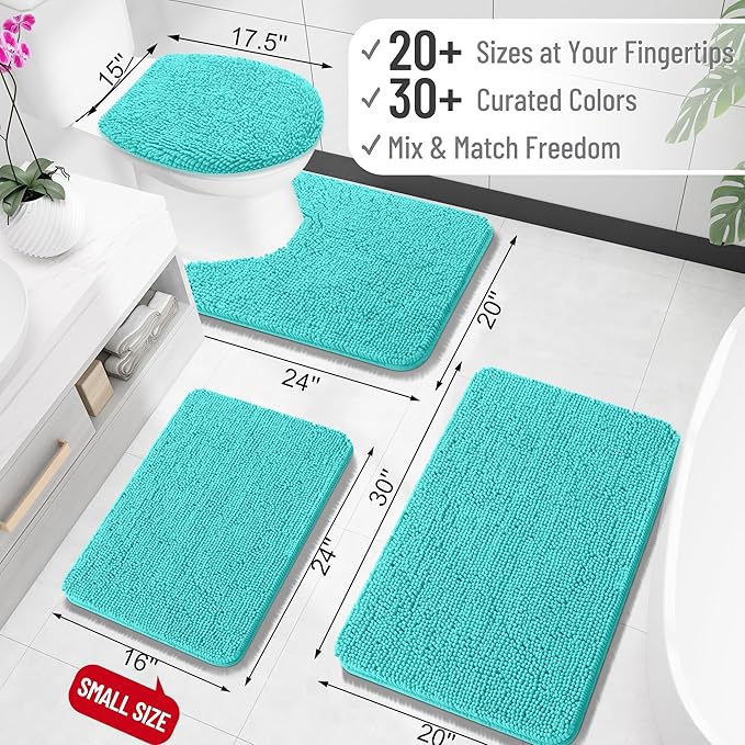OLANLY Large Bathroom Rugs 44x32, Extra Soft Absorbent Chenille Bath Rugs, Rubber Backing Quick Dry, Machine Washable Bath Mats for Bathroom Floor, Tub and Shower, Home Decor Accessories, Teal