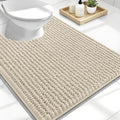 OLANLY Thick Toilet Rugs U-Shaped 24x20, Extra Soft Absorbent Shaggy Chenille Contour Bathroom Rugs for Toilet, Dry Quickly, Machine Washable, Non-Slip Bath Mat, Sand