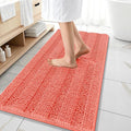 OLANLY Thick Bathroom Runner Rugs 47x20, Extra Absorbent Chenille Striped Bath Rugs, Rubber Backing, Machine Wash Dry, Long Bath Mats for Bathroom Floor, Tub and Shower, Home Decor Accessories, Coral