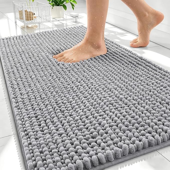 OLANLY Thick Bathroom Rugs 30x20, Extra Soft Absorbent Chenille Bath Rugs, Rubber Backing, Machine Wash Dry, Bath Mats for Bathroom Floor, Tub and Shower, Home Decor Accessories, Grey