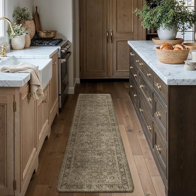 Vintage Kitchen Mats for Floor Anti Fatigue Waterproof Kitchen Rug Brown Cushioned Non-Slip Kitchen Mats Comfort Standing Mat for Sink Laundry Office 17.3"×59"