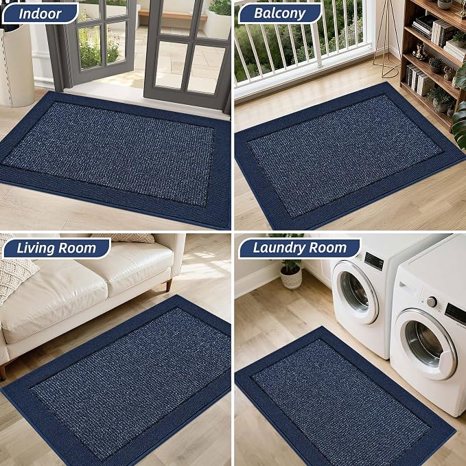 BEQHAUSE Indoor Door Mat 36" x 60", Dirt Trapper Door Mats Non-Slip Entryway Rugs Washable, Resist Dirt Absorbent Welcome Mat, Low Profile Floor Mats for Front Back Door and Entryway, Blue