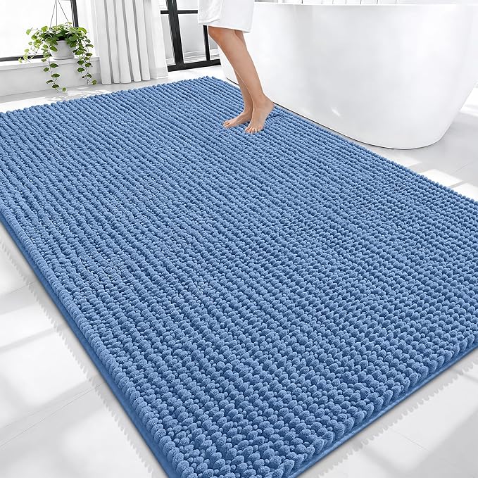 OLANLY Thick Large Bathroom Rugs 70x46, Extra Soft Absorbent Chenille Bath Rugs, Rubber Backing, Machine Wash Dry, Bath Mats for Bathroom Floor, Tub and Shower, Home Decor Accessories, Cornflower Blue