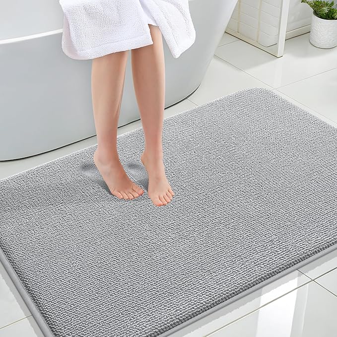 OLANLY Thick Memory Foam Large Bathroom Rugs 44x32, Extra Soft Absorbent Bath Rug, Quick Dry Bath Mat, Non-Slip, Machine Washable Mats for Bathroom, Tub and Shower, Home Decor Accessories, Light Grey