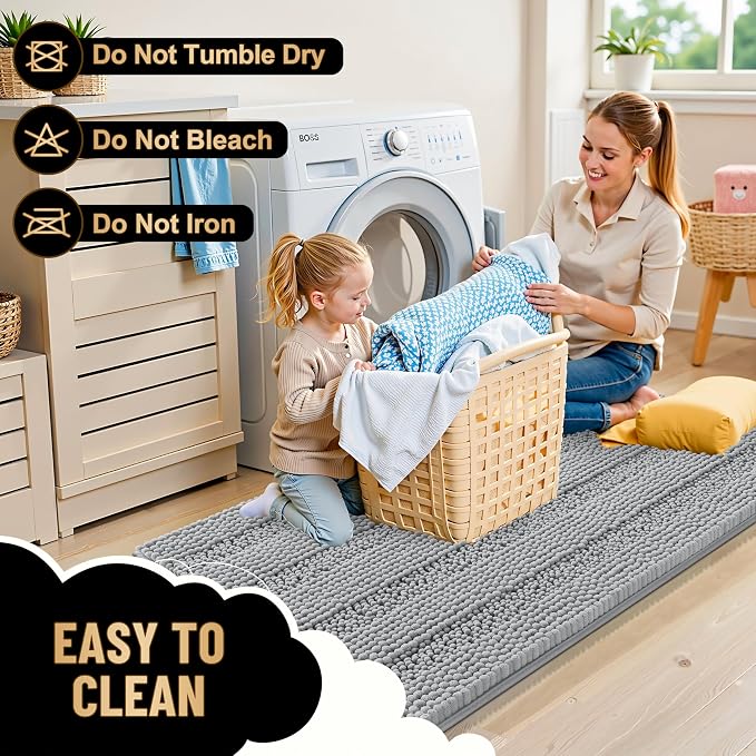 OLANLY Thick Small Bathroom Rugs 24x16, Extra Soft Absorbent Chenille Striped Bath Rugs, Rubber Backing, Machine Wash, Bath Mats for Bathroom Floor, Tub and Shower, Home Decor Accessories, Light Grey