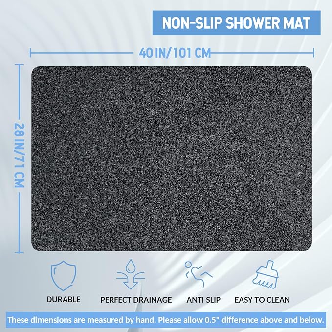 Hargiis Non-Slip Bathtub Mat, Anti Slip Shower Mat, Fast Drying Bathtub Mats, Foot Scrubber Mat, Anti Slip Mat for Tub, Floor, Bathroom, Kitchen, Home, Hotel (Black 40"×28")