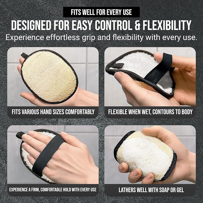 SERRENTO Loofah Body Scrubber Back Scrubber - Egyptian Luffa Shower Sponge for Men, Bath Sponge Exfoliator, Body Wash Scrub Tool, Loofa Louffa Bath Accessories, 2PCS Black & White Set
