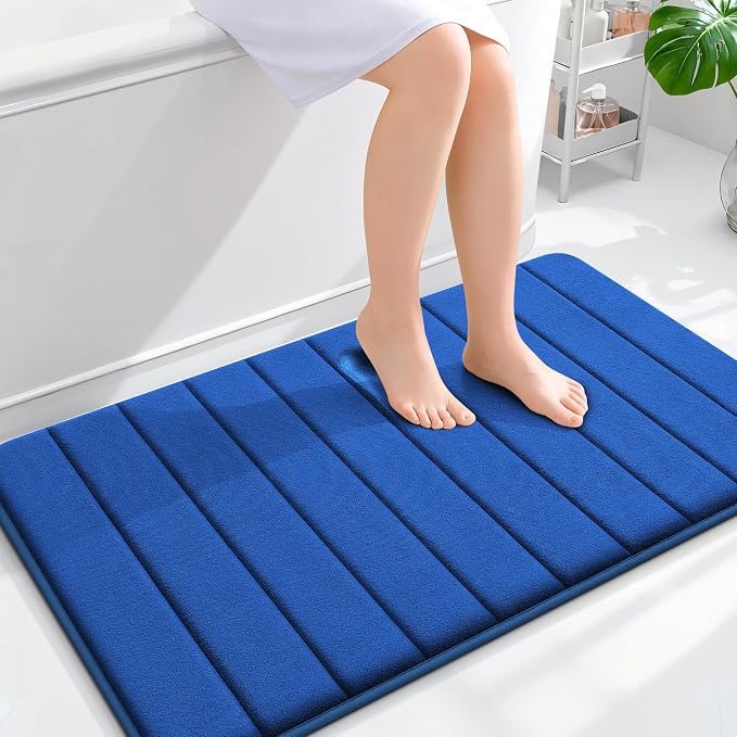OLANLY Memory Foam Bath Mat 40x24, Super Soft Absorbent Bathroom Rugs, Quick Dry, Machine Washable Shower Floor Rugs, Bathmat Carpet, Bathroom Home Decor Accessories, Royal Blue