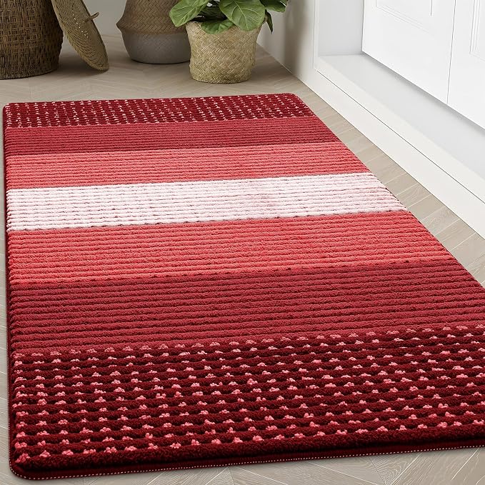 Kitinjoy Indoor Outdoor Door Mat, 71x47 Non-Slip Absorbent Dirt Trapper, Low-Profile Washable Inside Entrance Front Floor Mat, Sturdy Soft Entry Dotted Ombre Doormats for Entryway, Burgundy