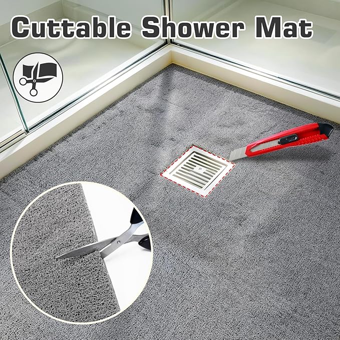 58x44 Extra Large Shower Mat, Non Slip Shower Mats for Inside Shower, Bathtub Mat Non Slip, Soft PVC Loofah Anti Slip Shower Stall Mat for Bathroom & Wet Area, Quick Drying, Grey