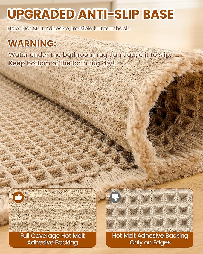 Smiry Waffle Bath Mat 47x32, Extra Soft Absorbent Bathroom Rugs, Non Slip Machine Washable Quick Dry Bath Rugs for Bathroom Floor, Tub, Shower, Home Decor Accessories, Brown