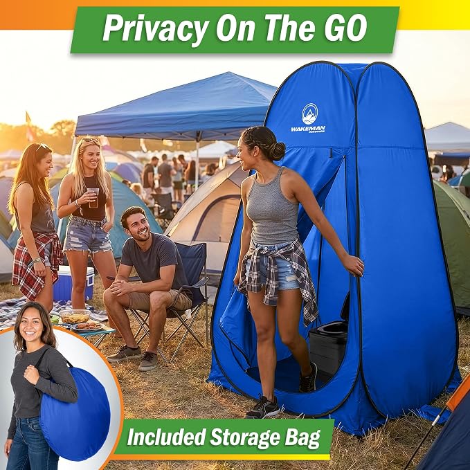 Wakeman Pop Up Changing Tent, 3.3 x 3.3 x 6.2ft, Camping Shower Tent for Portable Toilet Stall or Dressing Room with Carry Bag for Camping, Beach, or Tailgate, Polyester