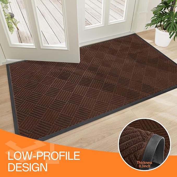 Indoor Outdoor Door Mat, 6’x 3' Doormat for Entryway, Rubber Backing Non Slip Front Door Mat Outside Entrance, Super Absorbent Commercial Floor Mat for Home Office, Brown
