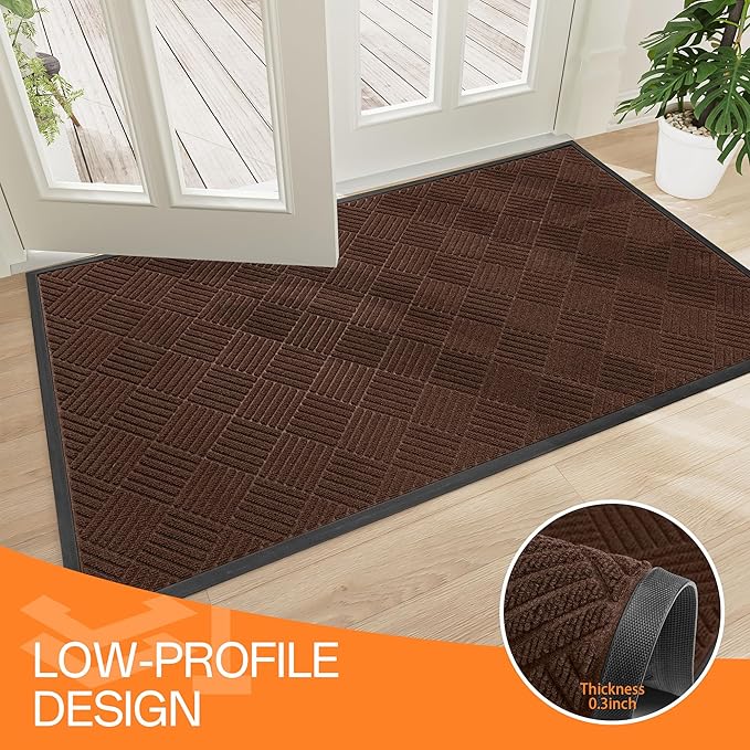 Indoor Outdoor Door Mat, 6’x 4' Doormat for Entryway, Rubber Backing Non Slip Front Door Mat Outside Entrance, Super Absorbent Commercial Floor Mat for Home Office, Brown