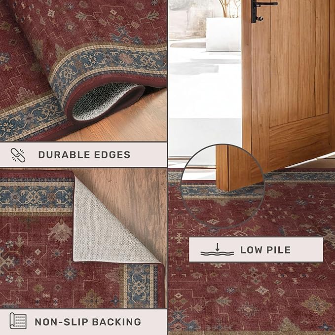 Hazo Haus Oriental 8x12 Large Area Rugs for Living Room - Burgundy Rug for Bedroom Under Bed, Dining Room Under Kitchen Table, Washable Soft Non Slip Unique Indoor Décor