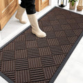 OLANLY Front Door Mat Outside Entrance 59x23, Absorbent, Heavy Duty Sturdy Natural Rubber Doormat Indoor Outdoor, Stain and Fade Resistant, Non-Slip Low Profile Floor Mat for Entryway, Brown Diamond