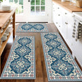 3-Piece Kitchen Rugs, Non-Slip & Washable Floor Mats, Water-Absorbent Area Pad, Standing Desk Mat for Office, Home, Doorway, Laundry, Kitchen Accessories (Retro Blue)