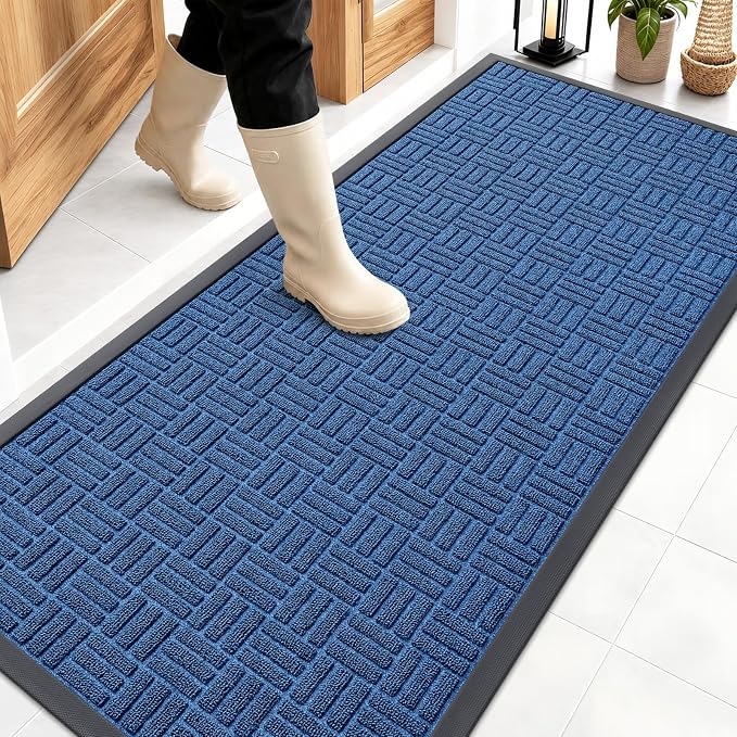 OLANLY Front Door Mat Outside Entrance 59x23, Absorbent, Heavy Duty Sturdy Natural Rubber Doormat Indoor Outdoor, Non-Slip, Stain and Fade Resistant, Low Profile Floor Mat for Entryway, Ocean Blue