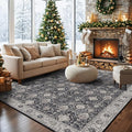 Washable 8x10 Living Room Rug: Vintage Low Pile Water Resistant Area Rug with Non-Slip Backing for Bedroom Dining Room Distressed Carpet for Nursery Indoor Soft Floor Mat for Home Office (8x10 Black)