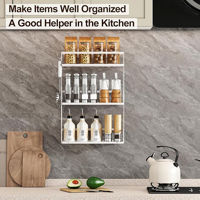 Godboat Bathroom Organizers and Storage, 3-Tier Over The Toilet Storage, Wall Shelf with Paper Holder and 2 Hooks, No Drilling Cool Decor and Home Decor, Gifts for Women, Mom, Mothers Day (White)