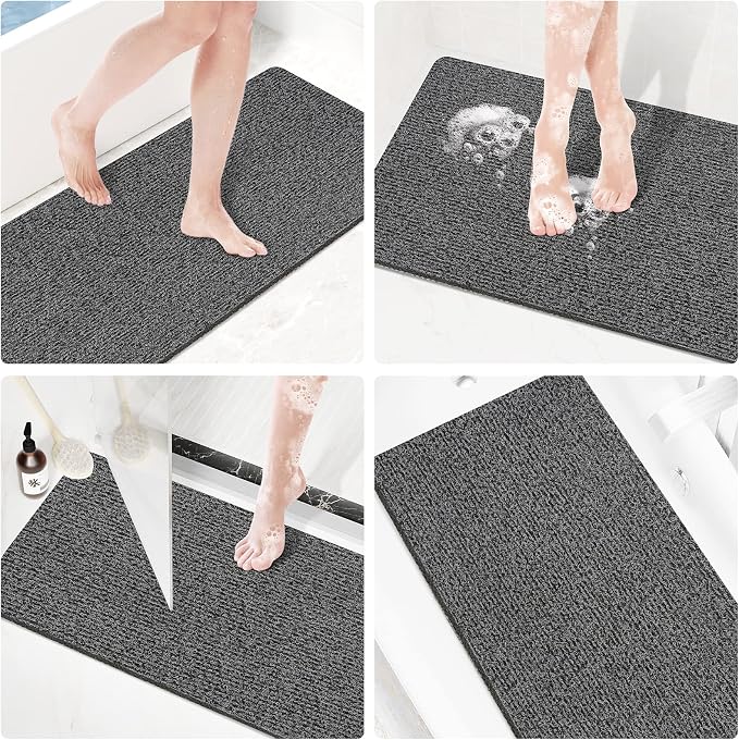 Shower Mat Bathtub Mat Non-Slip,36x16 inch, Soft Tub Mat with Drain,PVC Loofah Bath Mat (Phthalate Free) for Tub and Bathroom,Quick Drying,Black