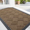 OLANLY Indoor Outdoor Mat, Sturdy Natural Rubber Floor Mat, Non Slip Low Profile Waterproof Doormat, and Stain Front Door Mats, Easy Clean Patio Entrance Mat, 36''x24'', Light Brown
