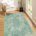 DUKINO 3x5 Rug, Washable Animal Area Rug with Non Slip Vintage Design, Indoor Soft Low Pile Carpet for Bedroom, Nursery, Dining Room, Farmhouse, Playroom, Teal