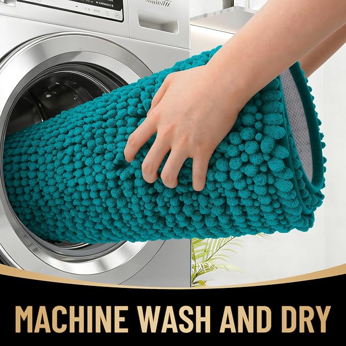 OLANLY Thick Small Bathroom Rugs 24x16, Extra Soft Absorbent Chenille Bath Rugs, Rubber Backing, Machine Wash Dry, Bath Mats for Bathroom Floor, Tub and Shower, Home Decor Accessories, Deep Lake