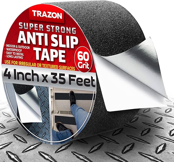 Trazon Grip Tape - Heavy Duty Anti Slip Tape with Aggresive Adhesion for Irregular or Textured Surfaces Outdoor/Indoor Waterproof 4Inch x 35Ft Safety Non Skid Roll