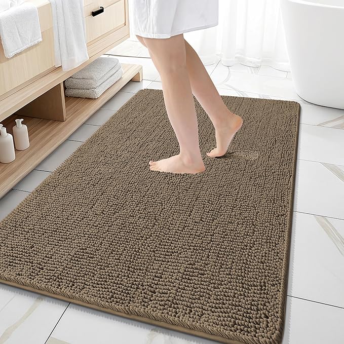 OLANLY Large Bathroom Rugs 59x35, Extra Soft Absorbent Chenille Bath Rugs, Rubber Backing Quick Dry, Machine Washable Bath Mats for Bathroom Floor, Tub and Shower, Home Decor Accessories, Tan