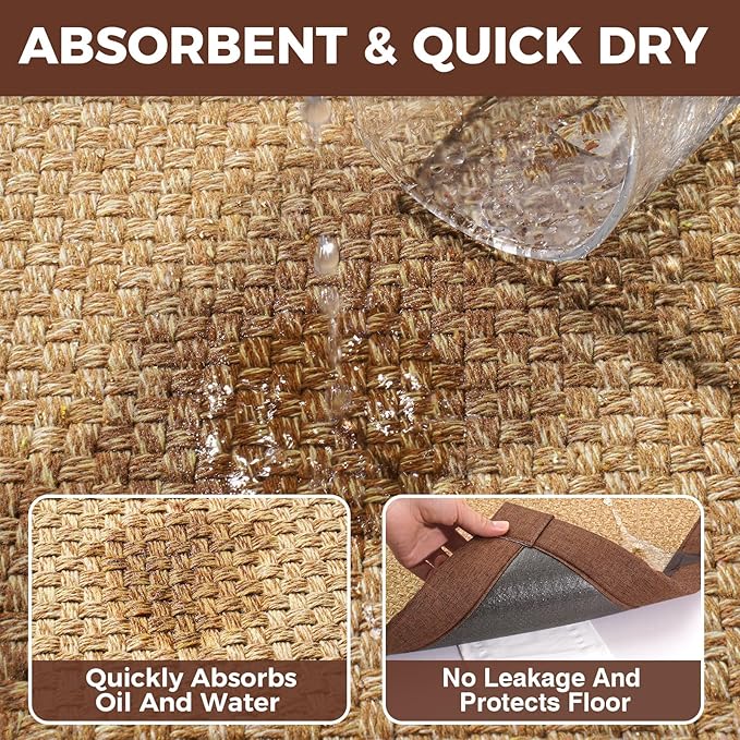 YDKGL Anti Fatigue Kitchen Rugs Mat Non Slip Washable, 0.4" Thick Soft Cushioned Absorbent Kitchen Mats for Floor, Jute-Like Woven Laundry Standing Mats Sink Mat, Easy Clean Care, Brown 17"x30"