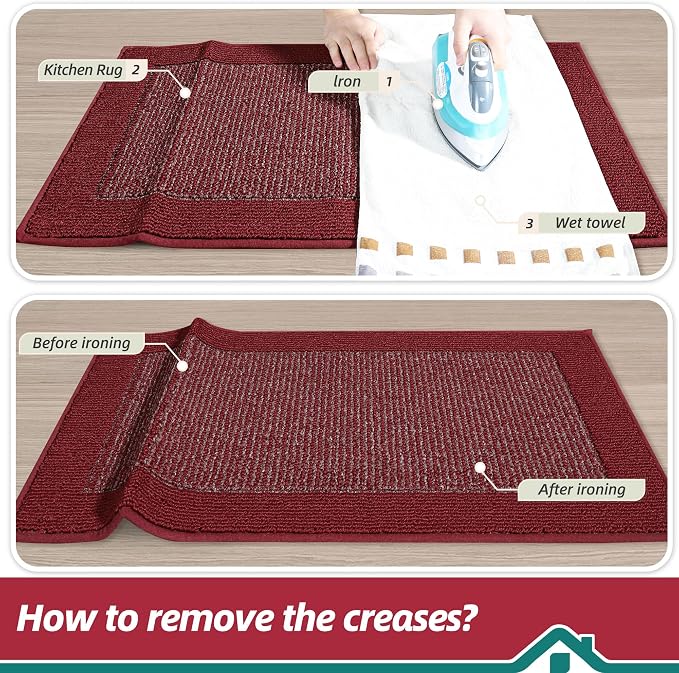 BEQHAUSE Kitchen Rugs and Mats Set of 2 Non-Slip Kitchen Mats for Floor, Absorbent and Stain Resistant Kitchen Runner, Machine Washable Rugs for Kitchen, Laundry & Sink, 20"x32"+20"x48", Red