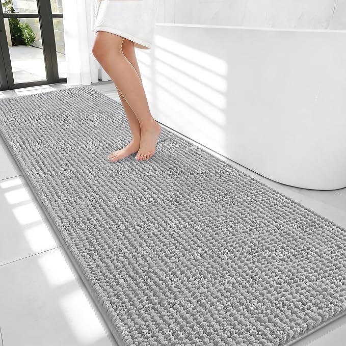 OLANLY Thick Bathroom Runner Rugs 70x24, Extra Soft Absorbent Chenille Bath Rugs, Rubber Backing, Machine Wash Dry, Long Bath Mats for Bathroom, Tub and Shower, Home Decor Accessories, Light Grey