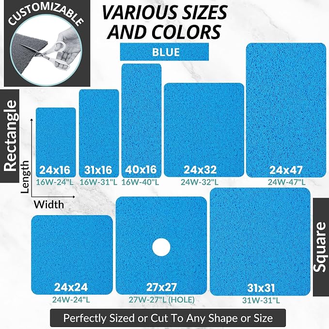 Enkosi Loofah Shower Mat with Drain Hole – Cushioned Anti-Slip Square Bath Mat for Showers, and Bathroom Floors – Textured PVC, Non Slip Safety Pad for Walk-in Stalls and Wet Areas (27x27 Blue)
