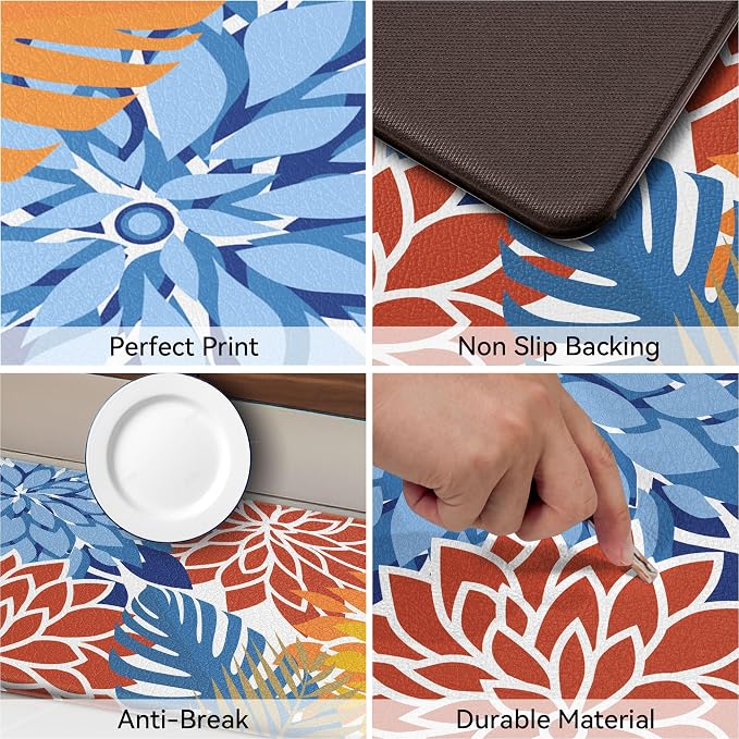 Arenarug Kitchen Mats for Floor 2PCS Cushioned Anti Fatigue Kitchen Mats Waterproof Non Slip Kitchen Mat Rug Set Comfort Foam Standing Mat for Sink, Laundry, Office,17.3" x 28" + 17.3" x 59", Red Blue
