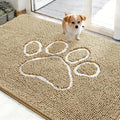 OLANLY Dog Door Mat for Muddy Paws 48x30, Paw Print Design, Absorbs Moisture and Dirt, Absorbent Non-Slip Washable Doormat, Quick Dry Chenille Mud Mat for Dogs, Entry Indoor Entryway Carpet, Beige