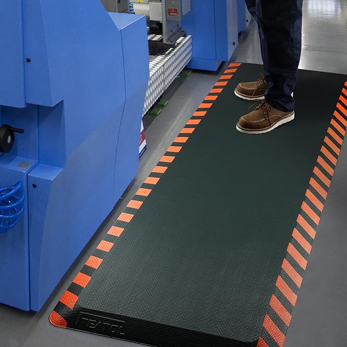 FEATOL Anti Fatigue Mat Industrial, Ergonomic Standing Floor Mat for Work for Stand -Safety Support for Leg & Back Pain(Yellow Border, 20" x 32", 2PC)